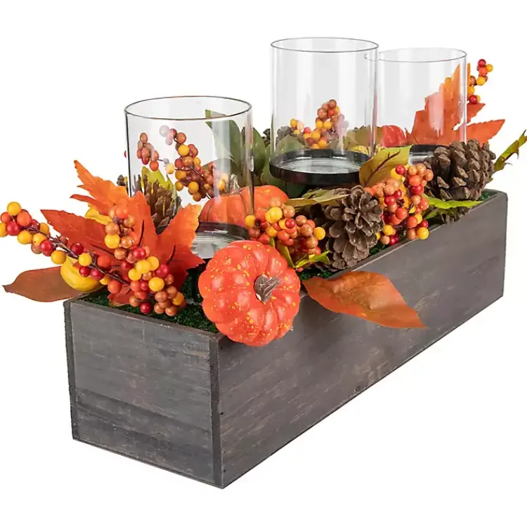Arrangements & Greenery>Kirklands Home Bright Pumpkin and Leaves Candle Centerpiece