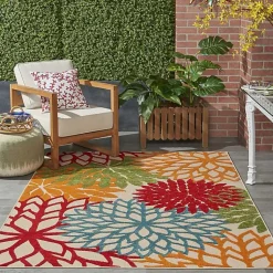 Kirklands Home Bright Red Floral Burst Outdoor Area Rug, 6x9 New