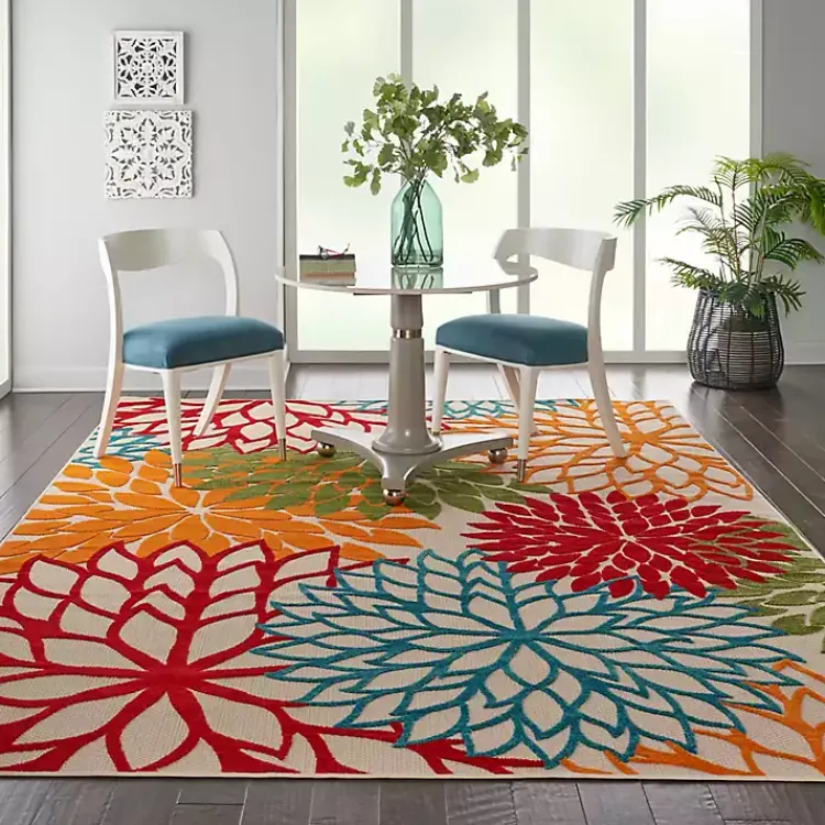 Kirklands Home Bright Red Floral Burst Outdoor Area Rug, 6x9 New