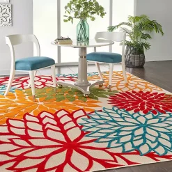 Kirklands Home Bright Red Floral Burst Outdoor Area Rug, 6x9 New