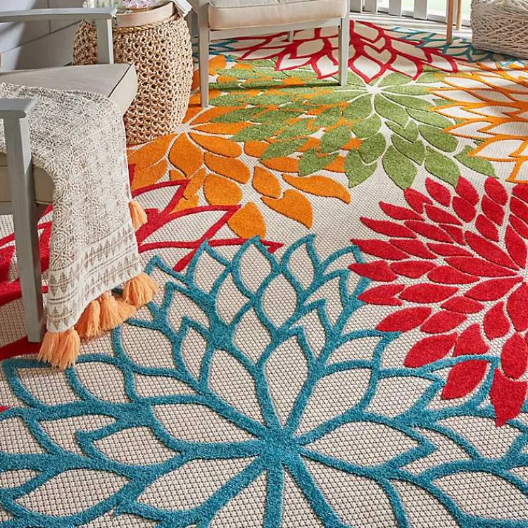 Kirklands Home Bright Red Floral Burst Outdoor Area Rug, 6x9 New