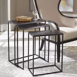Kirklands Home Bronze & Metal Nesting Side Tables, Set of 3 Black New