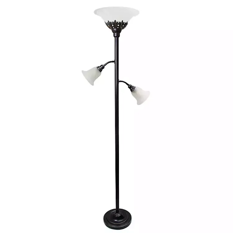 Kirklands Home Bronze and White 3-Scallop Glass Floor Lamp Brown Hot