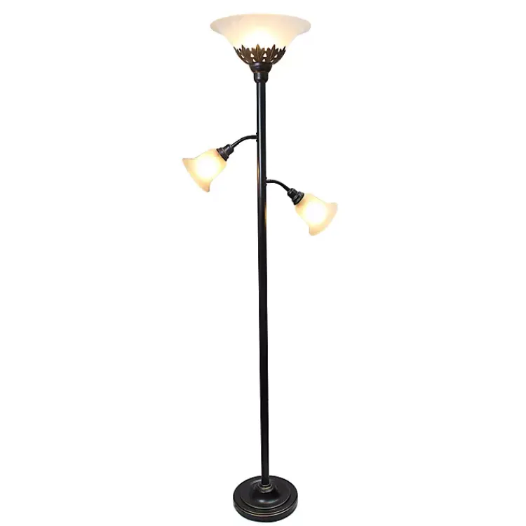 Kirklands Home Bronze and White 3-Scallop Glass Floor Lamp Brown Hot