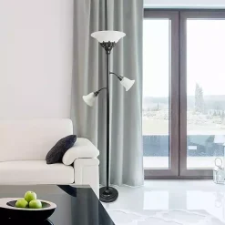 Kirklands Home Bronze and White 3-Scallop Glass Floor Lamp Brown Hot