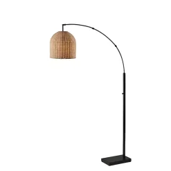Kirklands Home Bronze and Woven Rat Arc Floor Lamp Tan Online