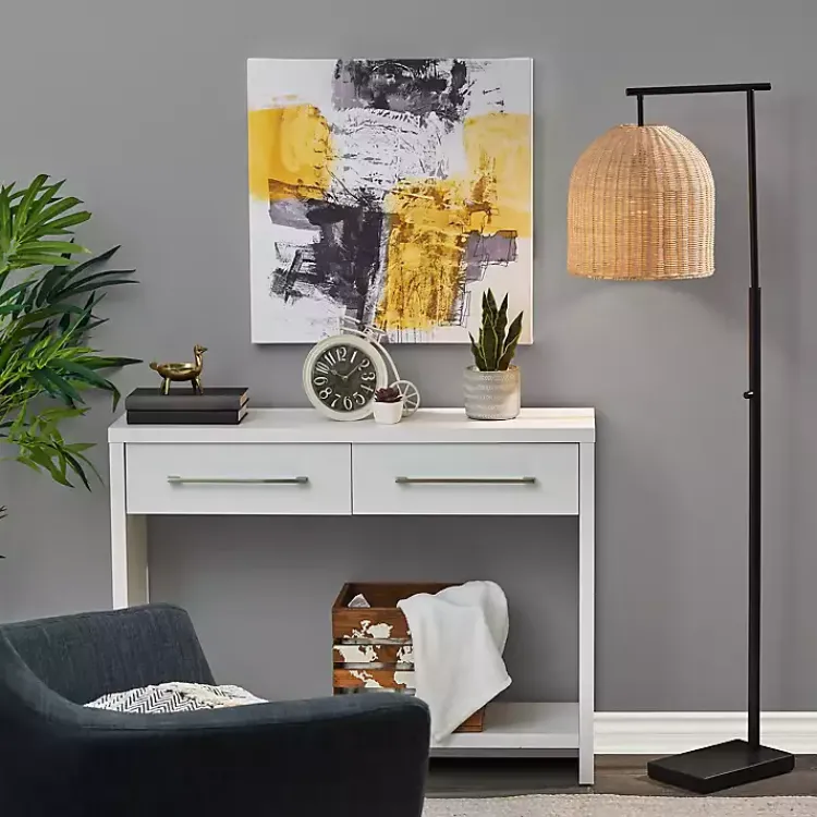 Kirklands Home Bronze and Woven Rat Stem Floor Lamp Tan Outlet