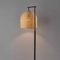 Kirklands Home Bronze and Woven Rat Stem Floor Lamp Tan Outlet