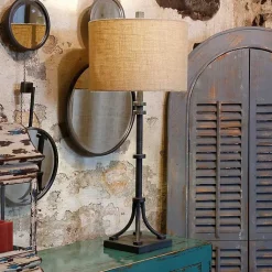 Kirklands Home Bronze Iron Industrial Buffet Lamp Tan New