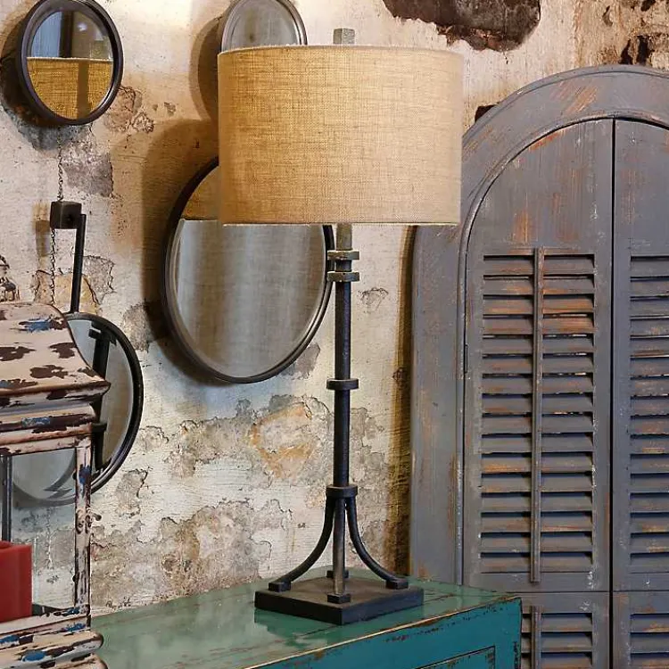 Kirklands Home Bronze Iron Industrial Buffet Lamp Tan New