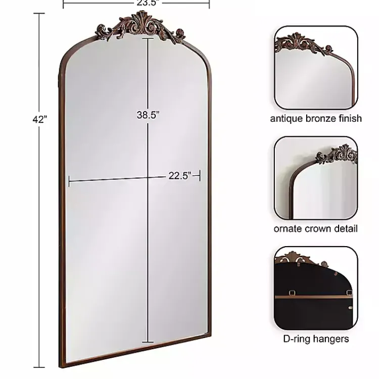 Kirklands Home Bronze Metal Arch Ornate Crown Wall Mirror Brown Outlet