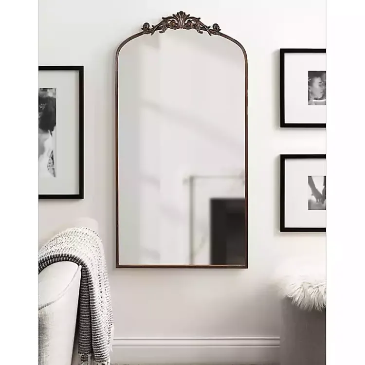 Kirklands Home Bronze Metal Arch Ornate Crown Wall Mirror Brown Outlet