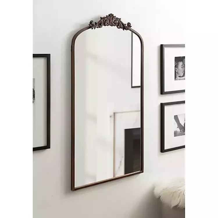 Kirklands Home Bronze Metal Arch Ornate Crown Wall Mirror Brown Outlet