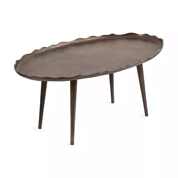Kirklands Home Bronze Metal Deckled Edge Oval Coffee Table Brown Sale