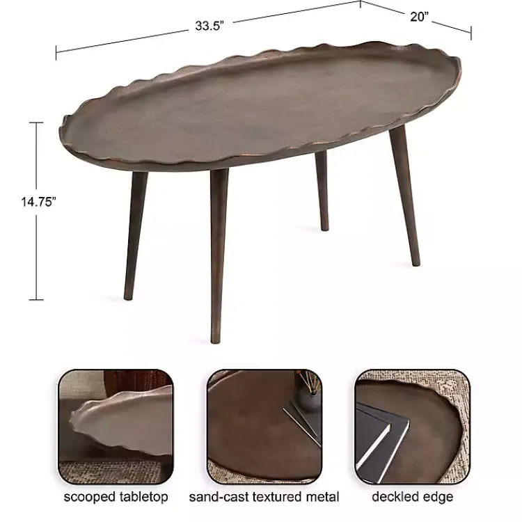 Kirklands Home Bronze Metal Deckled Edge Oval Coffee Table Brown Sale