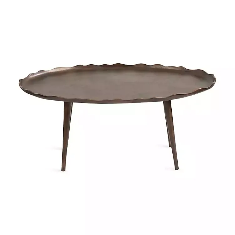 Kirklands Home Bronze Metal Deckled Edge Oval Coffee Table Brown Sale