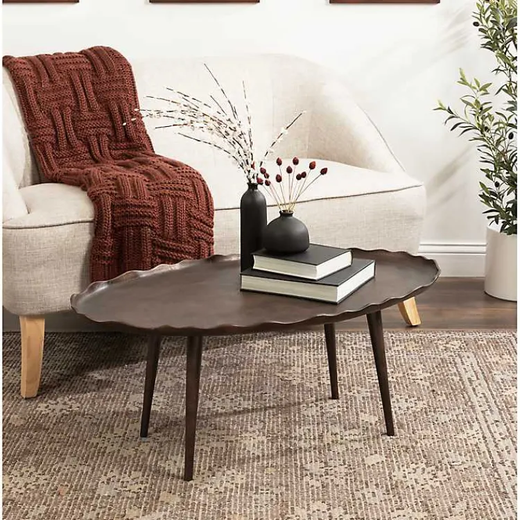 Kirklands Home Bronze Metal Deckled Edge Oval Coffee Table Brown Sale