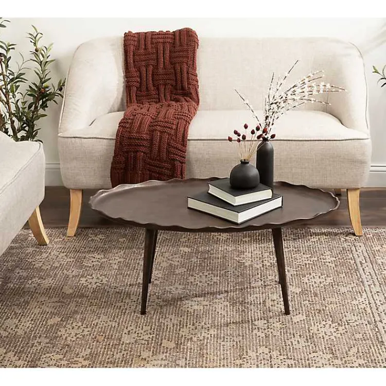 Kirklands Home Bronze Metal Deckled Edge Oval Coffee Table Brown Sale