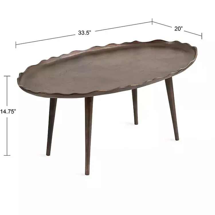 Kirklands Home Bronze Metal Deckled Edge Oval Coffee Table Brown Sale