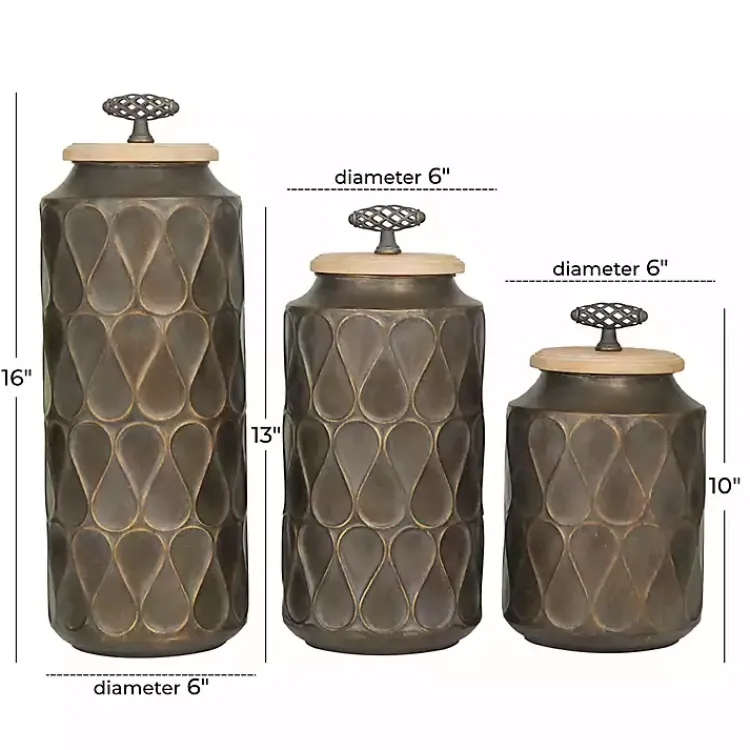 Decorative Bowls & Jars>Kirklands Home Bronze Metal Lattice Grid Jars, Set of 3 Brown