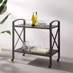 Kirklands Home Bronze Metal 2-Tier Outdoor Bar Cart Brown Best