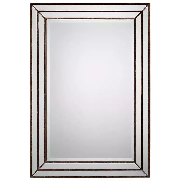 Kirklands Home Bronze Metallic Grooved Texture Wall Mirror Brown New