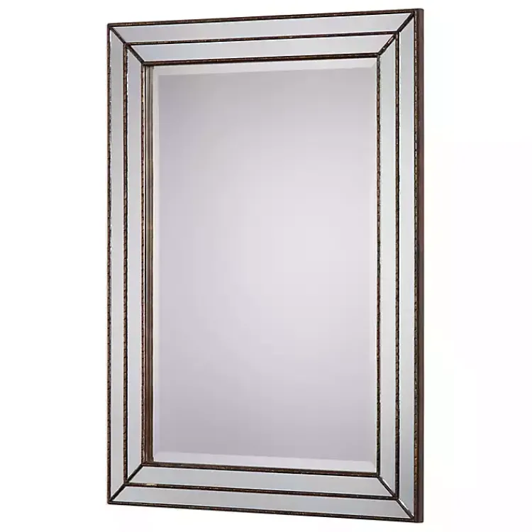 Kirklands Home Bronze Metallic Grooved Texture Wall Mirror Brown New