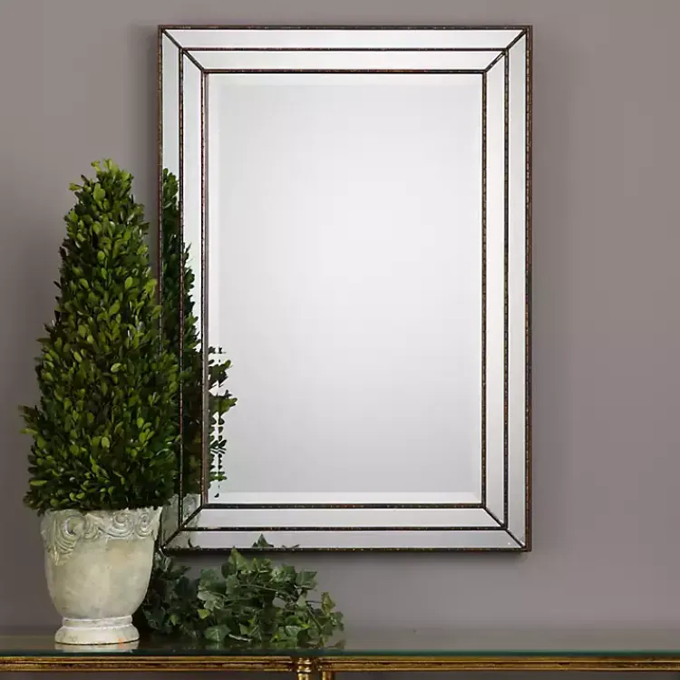 Kirklands Home Bronze Metallic Grooved Texture Wall Mirror Brown New