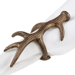 Kirklands Home Bronze Reindeer Antler Napkin Rings, Set of 4 Brown New
