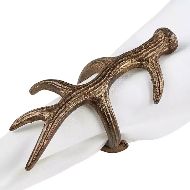 Kirklands Home Bronze Reindeer Antler Napkin Rings, Set of 4 Brown New