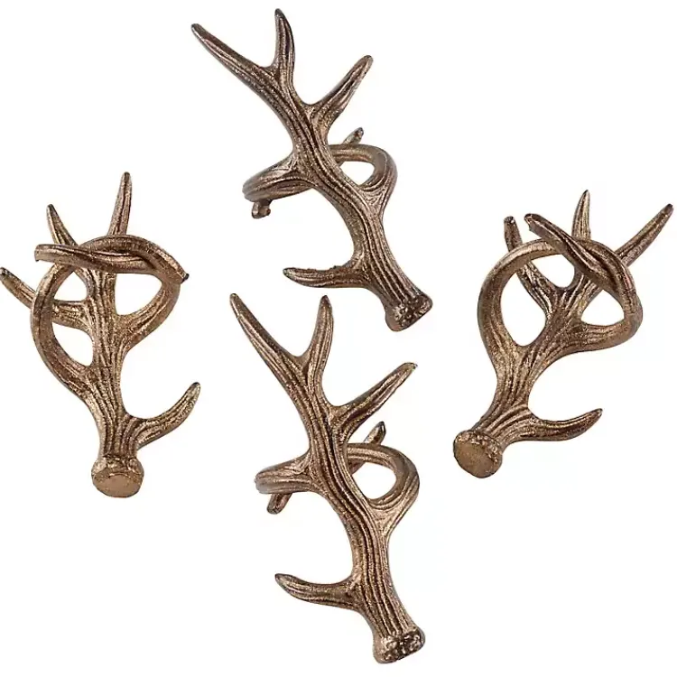 Kirklands Home Bronze Reindeer Antler Napkin Rings, Set of 4 Brown New