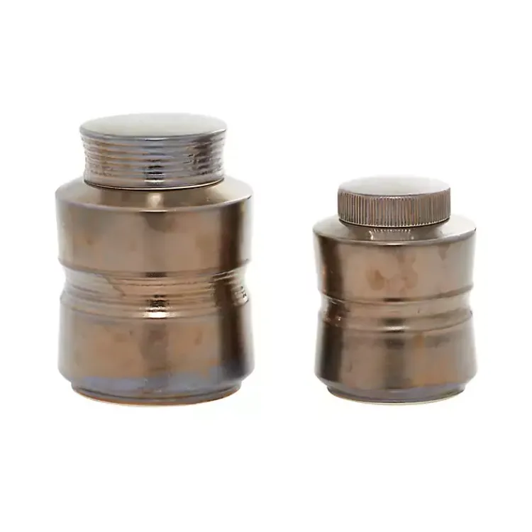 Decorative Bowls & Jars>Kirklands Home Bronze Ribbed Ceramic Jars, Set of 2 Brown