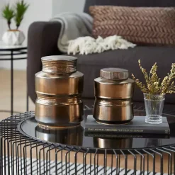 Decorative Bowls & Jars>Kirklands Home Bronze Ribbed Ceramic Jars, Set of 2 Brown