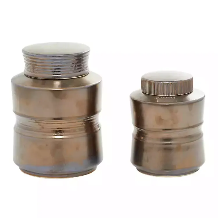 Decorative Bowls & Jars>Kirklands Home Bronze Ribbed Ceramic Jars, Set of 2 Brown