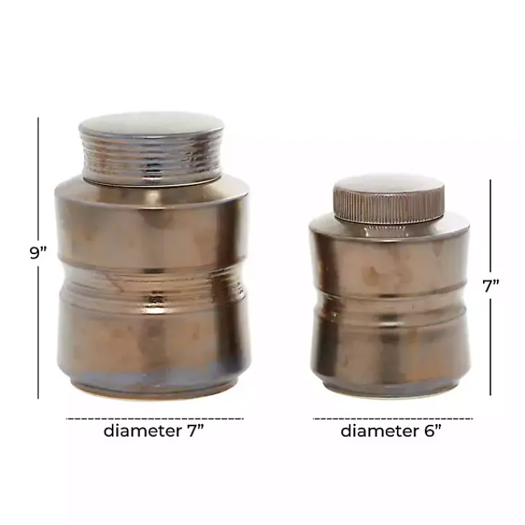 Decorative Bowls & Jars>Kirklands Home Bronze Ribbed Ceramic Jars, Set of 2 Brown