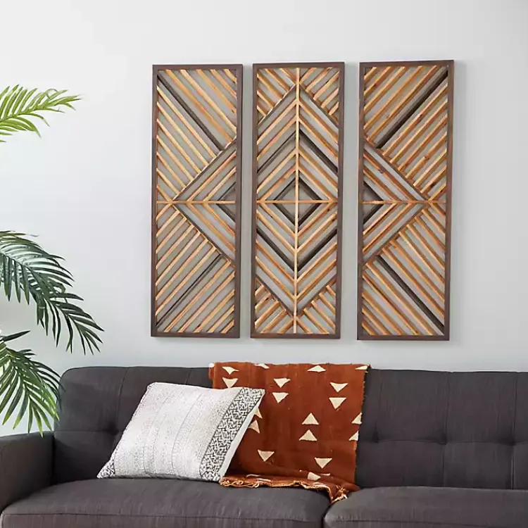 Kirklands Home Bronze Wood Geometric Wall Plaques, Set of 3 Tan Discount