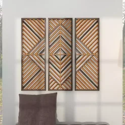 Kirklands Home Bronze Wood Geometric Wall Plaques, Set of 3 Tan Discount
