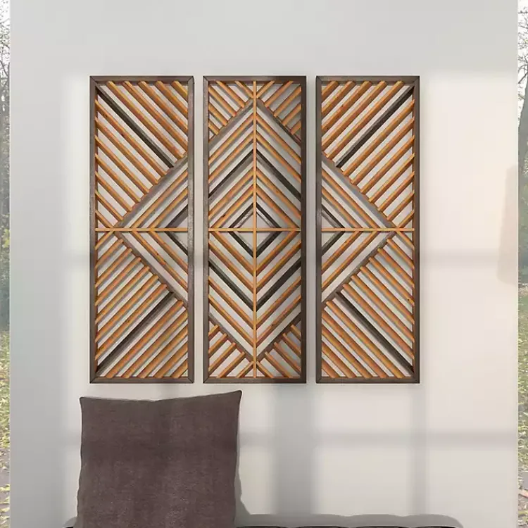 Kirklands Home Bronze Wood Geometric Wall Plaques, Set of 3 Tan Discount