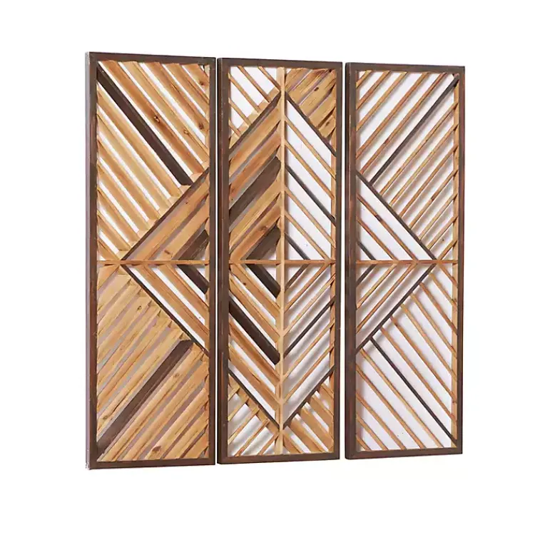 Kirklands Home Bronze Wood Geometric Wall Plaques, Set of 3 Tan Discount