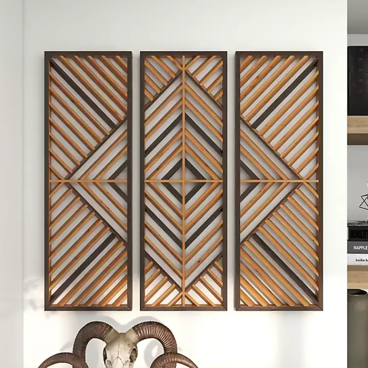 Kirklands Home Bronze Wood Geometric Wall Plaques, Set of 3 Tan Discount