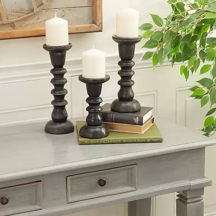 Candle Holders>Kirklands Home Bronze Wood Column Candle Holders, Set of 3 Brown