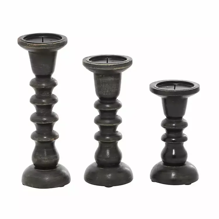 Candle Holders>Kirklands Home Bronze Wood Column Candle Holders, Set of 3 Brown