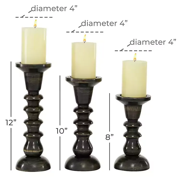 Candle Holders>Kirklands Home Bronze Wood Column Candle Holders, Set of 3 Brown