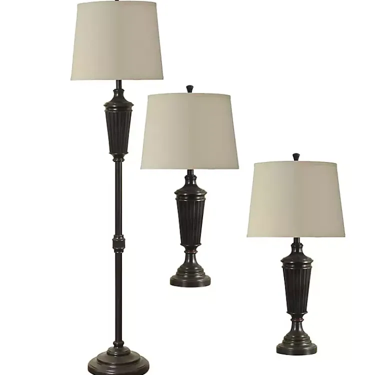 Kirklands Home Bronze Wood Tapered 3-pc. Lamp Set Tan New