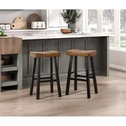 Kirklands Home & Black Wood Bar Stools, Set of 2 Brown Clearance