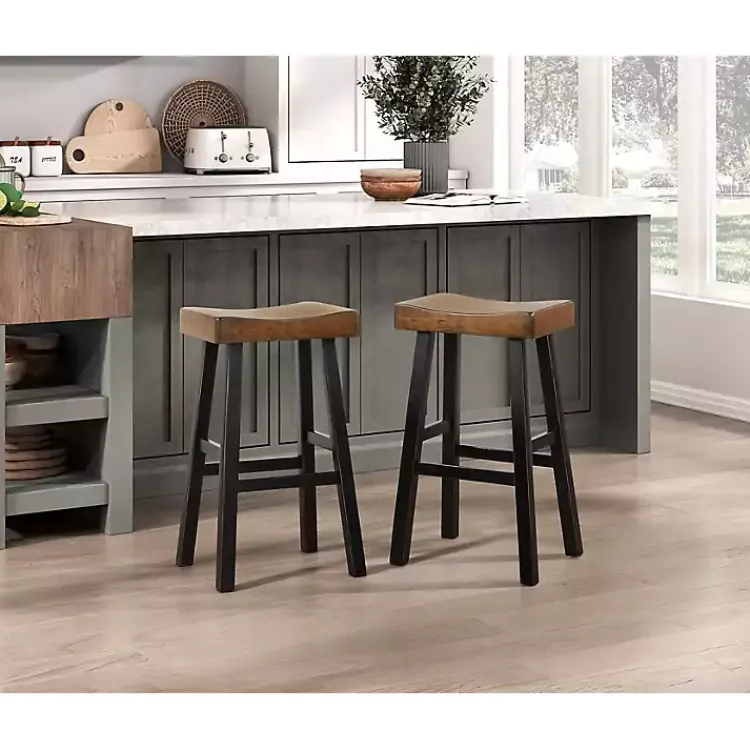 Kirklands Home & Black Wood Bar Stools, Set of 2 Brown Clearance