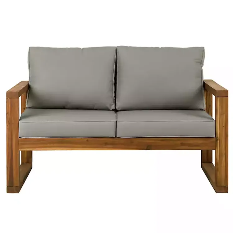 Kirklands Home Brown Acacia Outdoor Loveseat with Cushions Gray Hot