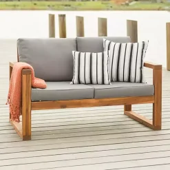 Kirklands Home Brown Acacia Outdoor Loveseat with Cushions Gray Hot