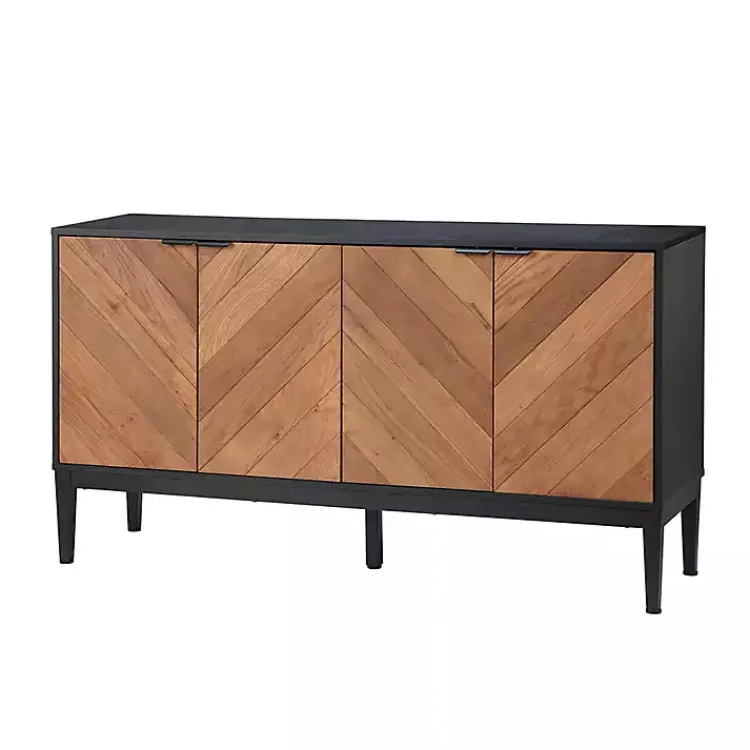 Kirklands Home Brown and Black Wood Chevron 4-Door Sideboard New