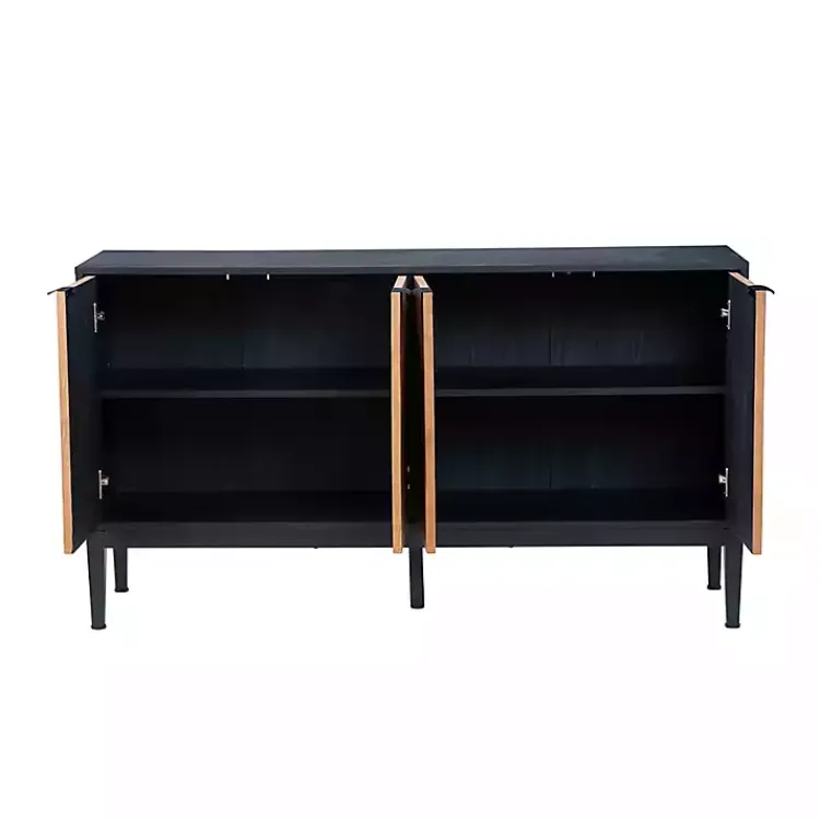 Kirklands Home Brown and Black Wood Chevron 4-Door Sideboard New